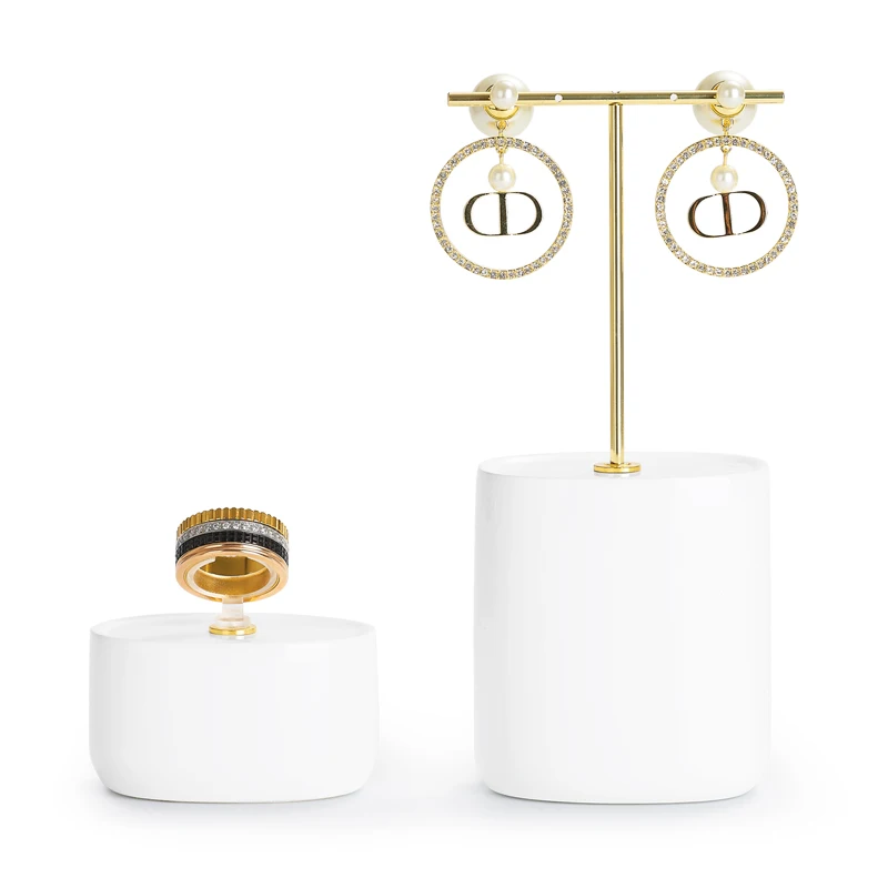 Resin White Jewelry Display Stand Ring Holder Earring Holder Bracelet Holder Round jewelry organizer