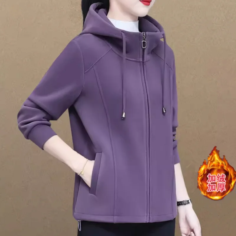 캐주얼 여성 양털 안감 두꺼운 스웨터 Jacket2023New 가을 겨울 패션 다목적 후드 가디건
