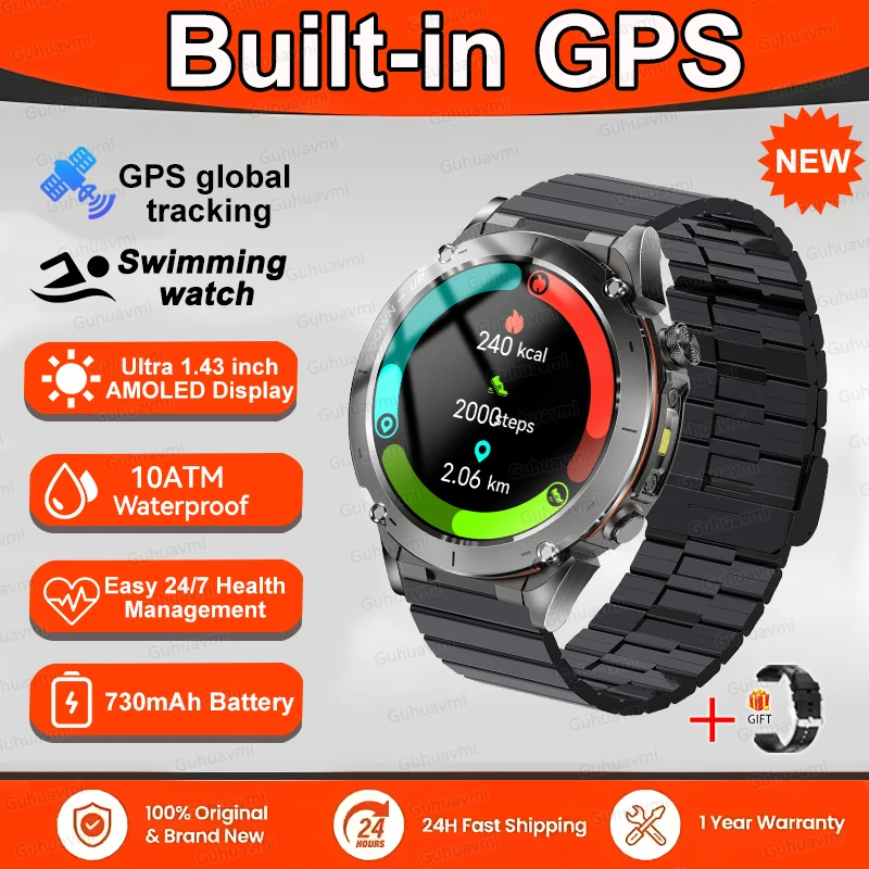 GPS Sports Smartwatch 10ATM Waterproof 1.43" AMOLED Health Monitor - Picture 32 of 43