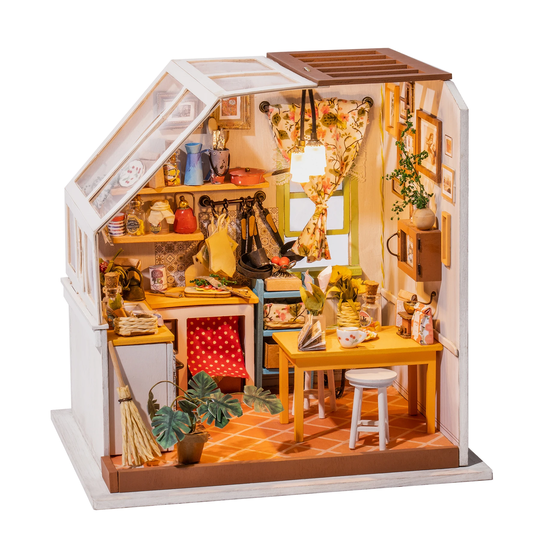 Robotime DIY Wooden Miniature Dollhouse Janson's Kitchen 1:24 Handmade Doll House Model Building Kits Toys For Children Adult msz 1 34 toyota camry blue alloy car model children s toy car die casting boy collection gift pull back function