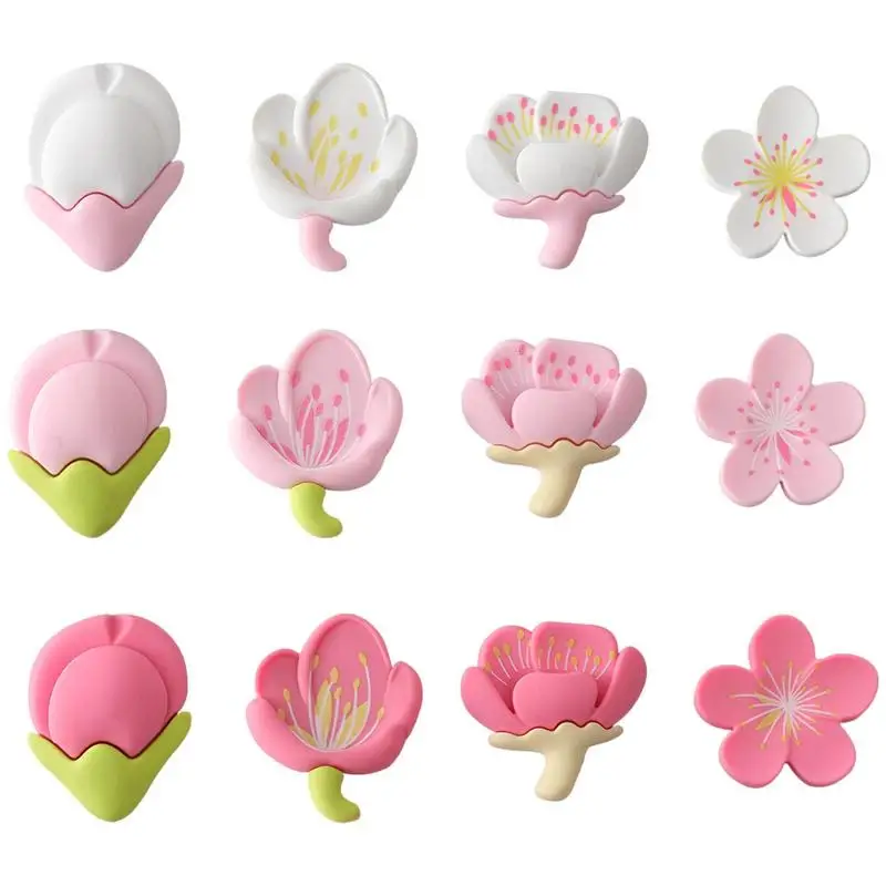 

4PCS Fridge Magnet Pinkk Flower Resin Decorative Refrigerator Magnets 3D Whiteboard Cartoon Cherry Blossom Magnetic Stickers