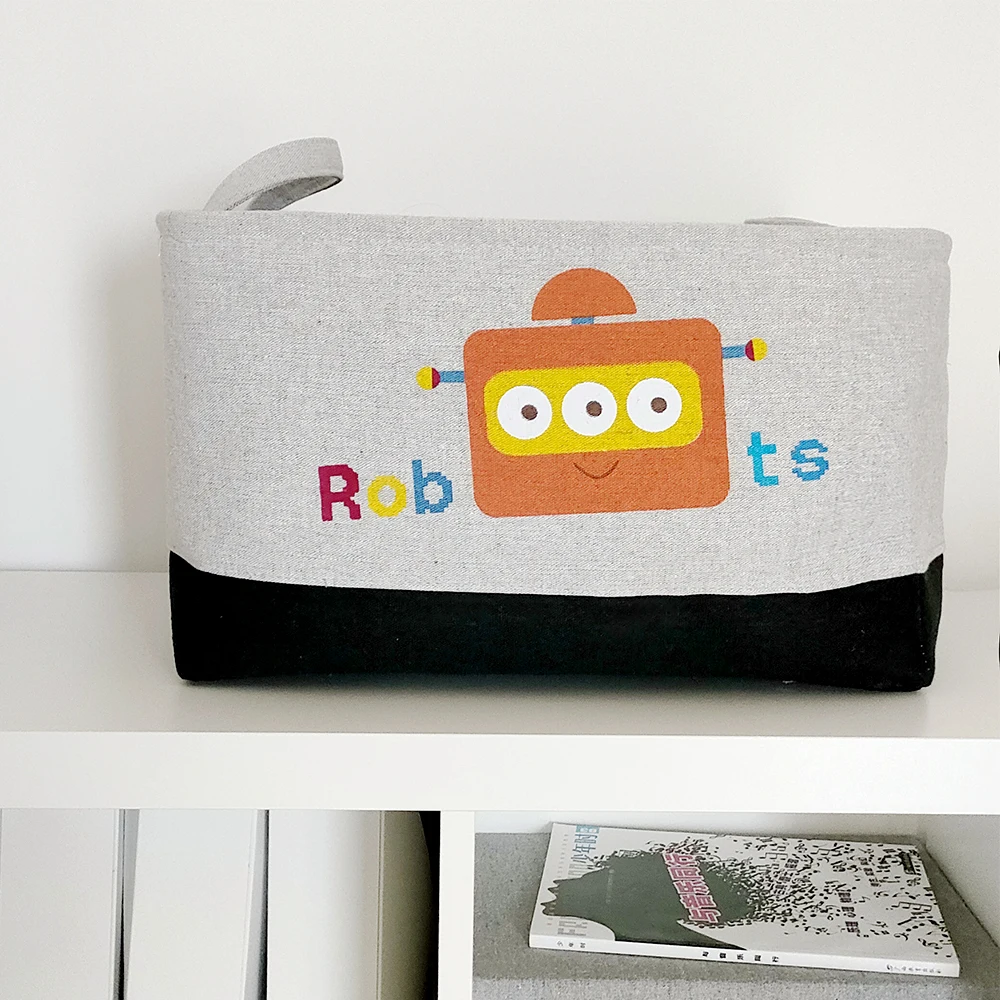 Large Storage Basket for Boys Toys Clothing Kids Laundry Hamper Fabric Cartoon Robot Organizer Bins for Bedroom Shelf Closet 5