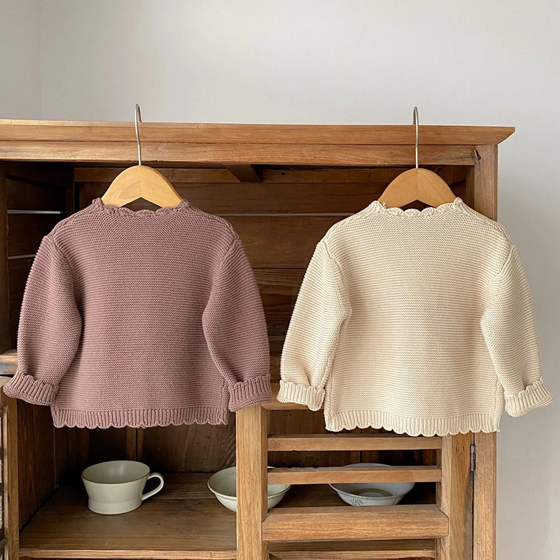 Children Jacket Korean Style Solid Color Long Sleeve Cardigan Coat Infant Baby Girl Knitting Cardigan Sweater Autumn Spring Children Clothes