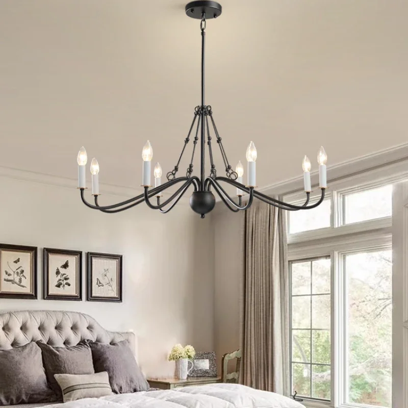

Retro Iron Chandeliers Living Room Home Decor Hall Atmosphere Candlestick Designer Luxury Hanglamp White Gold LED Pendant Lights