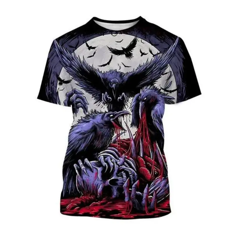 

New Summer Men's Horror Skull Animal Crow Graphic T-Shirt Fashion 3d Printed O Collar Short Sleeve Loose Breathable Top 6xl