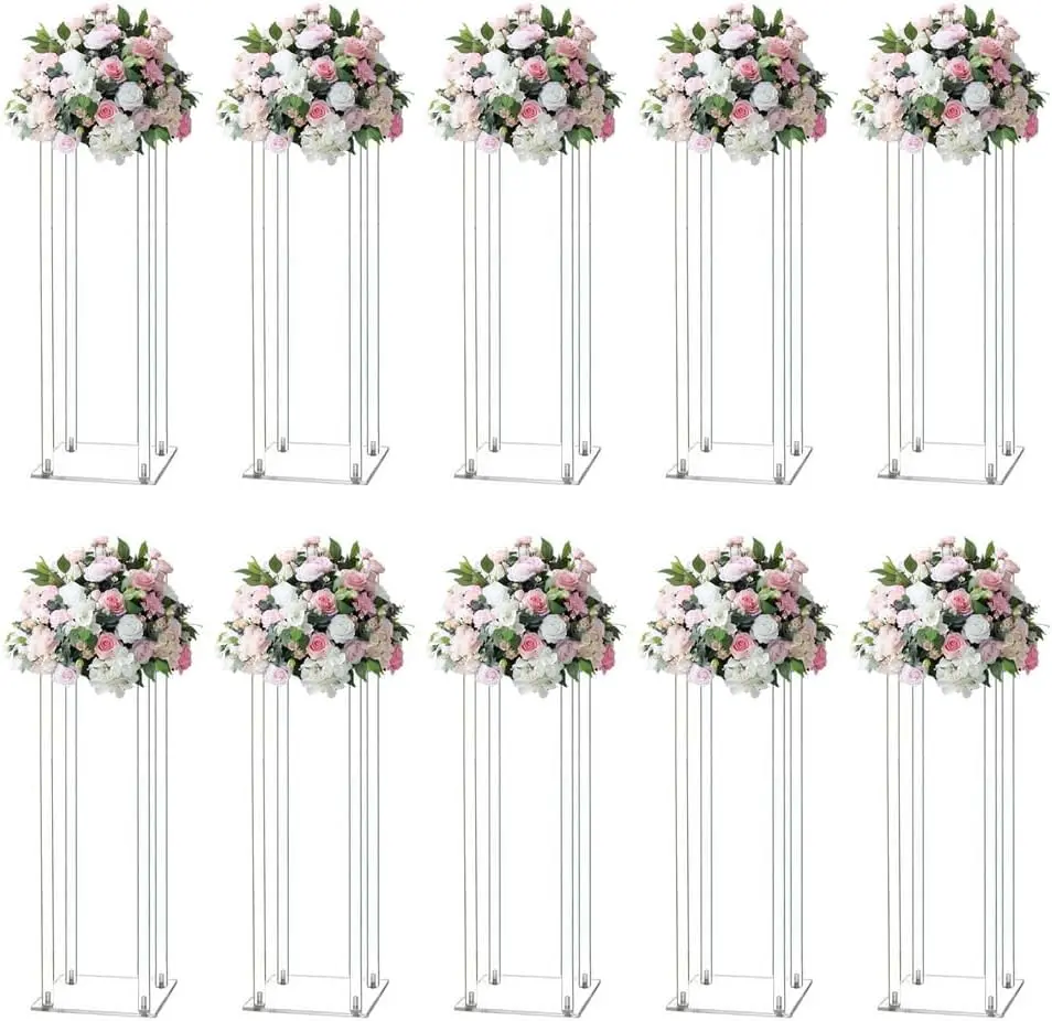 

5pcs 8pcs/10pcs Acrylic Flower Vase Clear Table Centerpiece Marriage Luxury Floral Stand Columns For Wedding Decoration