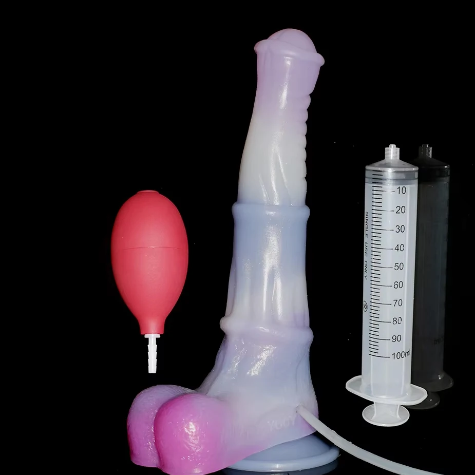 FAAK Ejaculation Horse Dildo Multi Color Animal Penis With Suction Cup  Female Masturbator Syringe Squirting Anal Sex Toys Shop