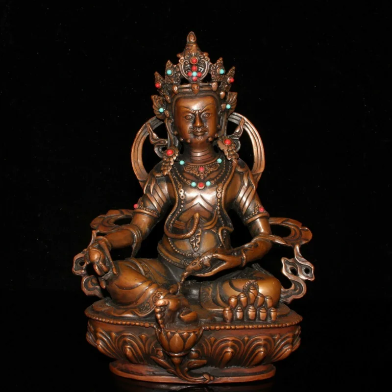 

6.3" Exquisite China old bronze Gem inlay Yellow Jambhala Buddha statue