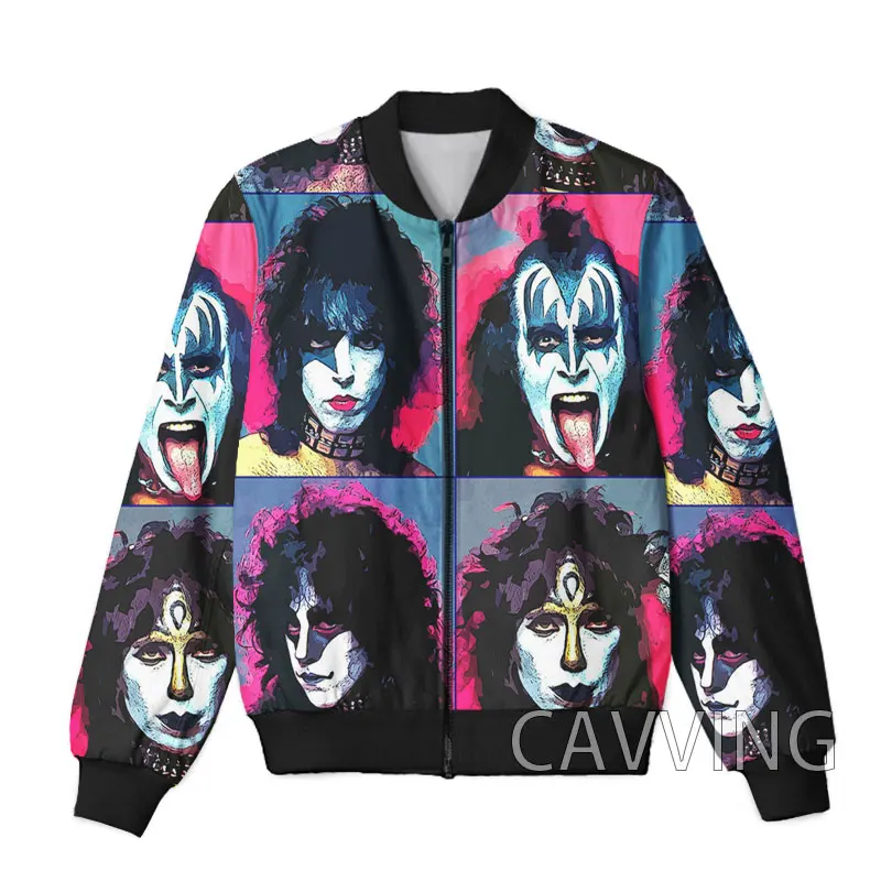 New Fashion Women/Men's  3D Print  KISS Rock Band   Zipper Bomber Jackets Men Overcoat Mens Coat Zip Up Jackets  K03 2