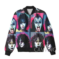 New Fashion Women/Men's  3D Print  KISS Rock Band   Zipper Bomber Jackets Men Overcoat Mens Coat Zip Up Jackets  K03 2