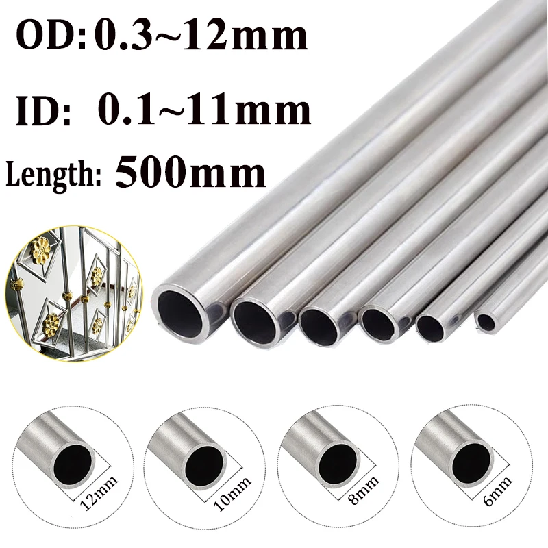 1pcs~10pcs 304 Stainless Steel Round Capillary Seamless long Straight Tube OD 0.3~12mm ID 0.1~11mm length 500mm Multi-spec stainless steel tube