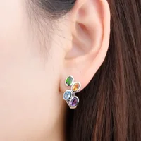 KALETINE Hutang Colorful Gemstone Hoop Earrings 925 Sterling Silver Blue Zircon Topaz English Lock Jewelry for Women Earrings 2