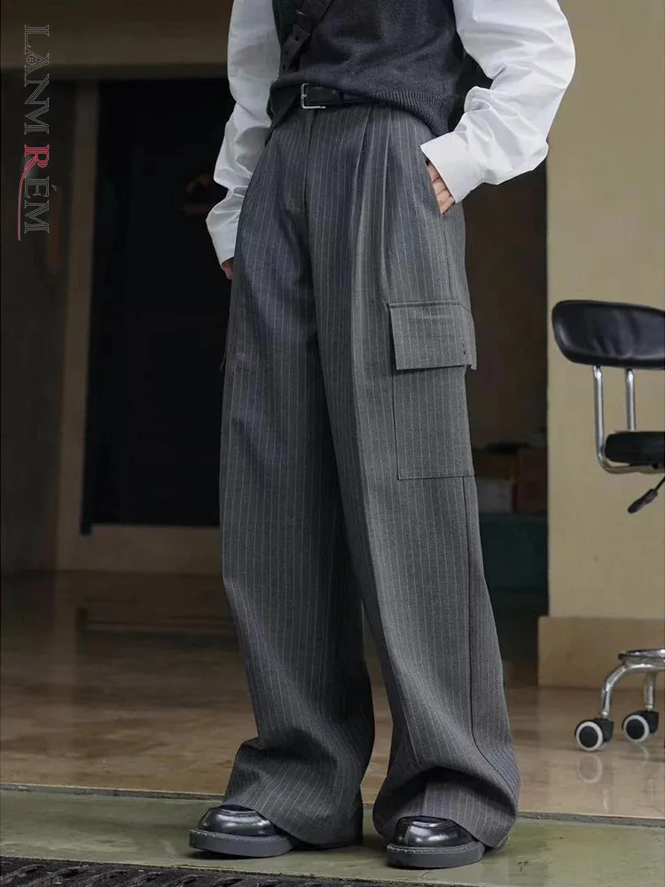 

LANMREM Streetwear High Waist Pants For Women Straight Wide Leg Trousers Vintage Female Clothing 2024 Spring New 26D8690