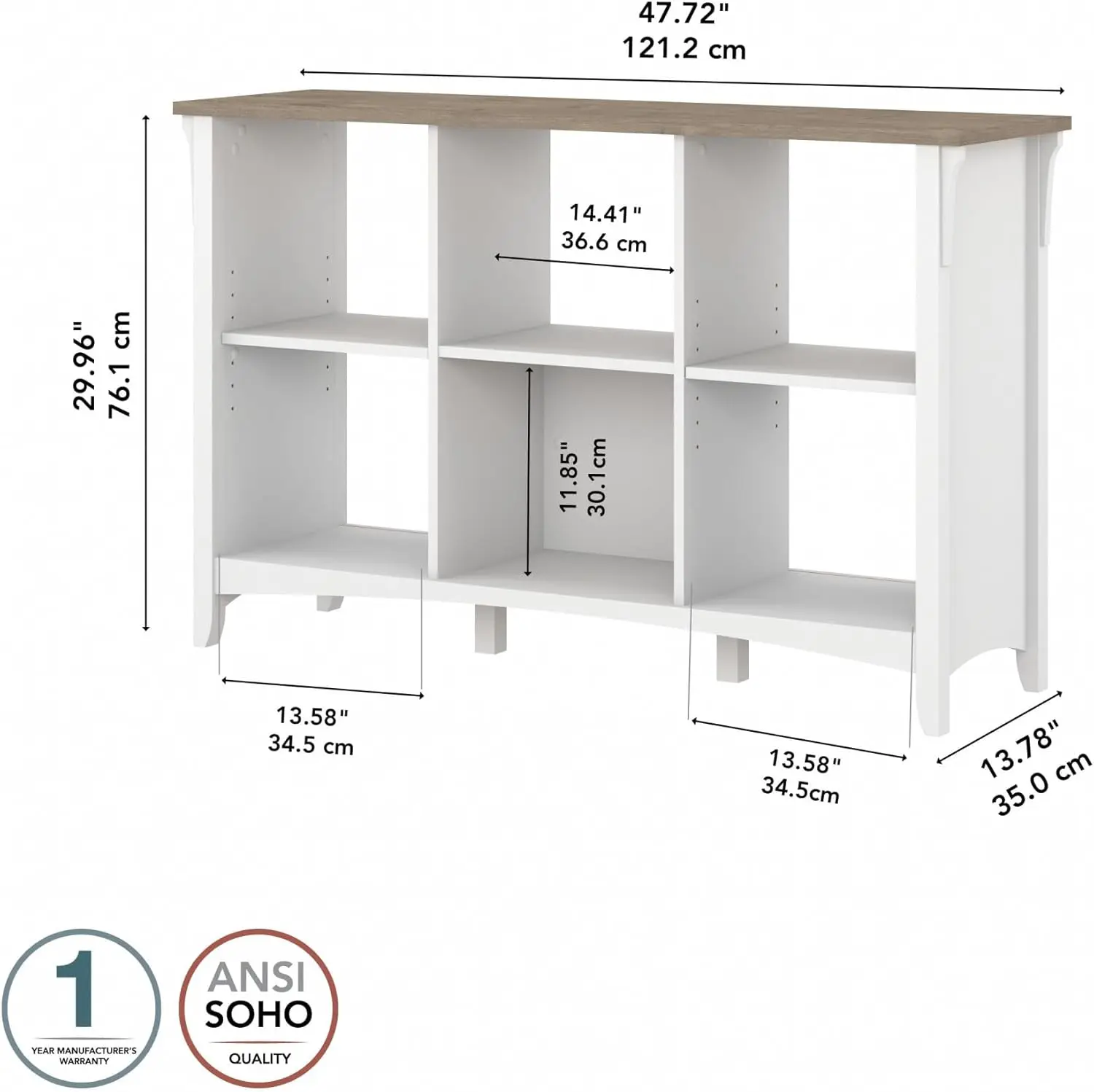 Salinas 6-Shelf 30-Inch H Cube Bookcase, Gray/Pure White 3