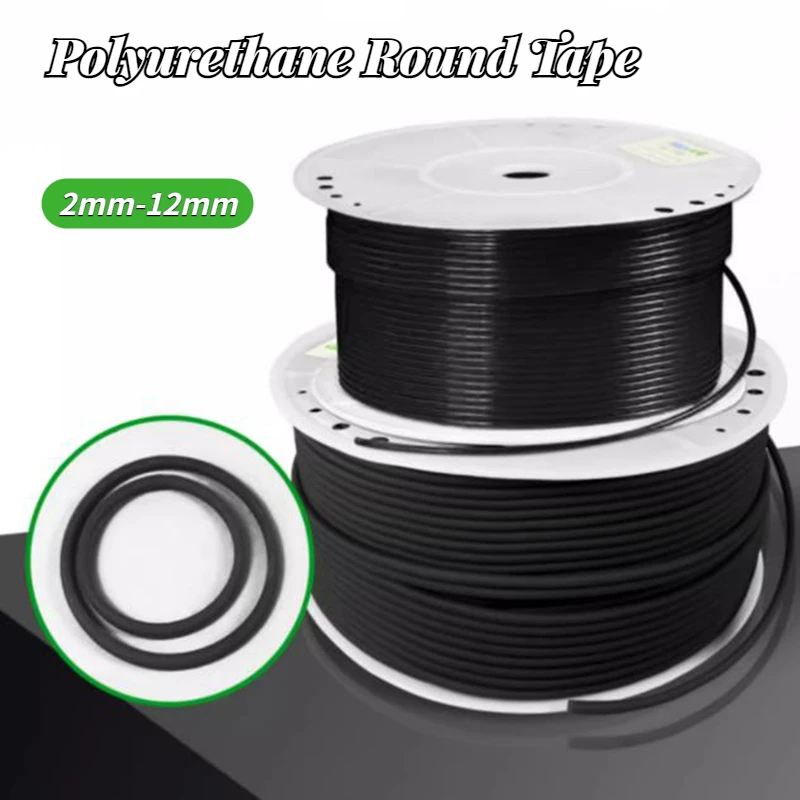 1 Meter PU Polyurethane Round Belt Anti-static Smooth/Rough Surface Belt Black O-type Transmission Belt Dia 2/3/4/5/6/8/10/12mm
