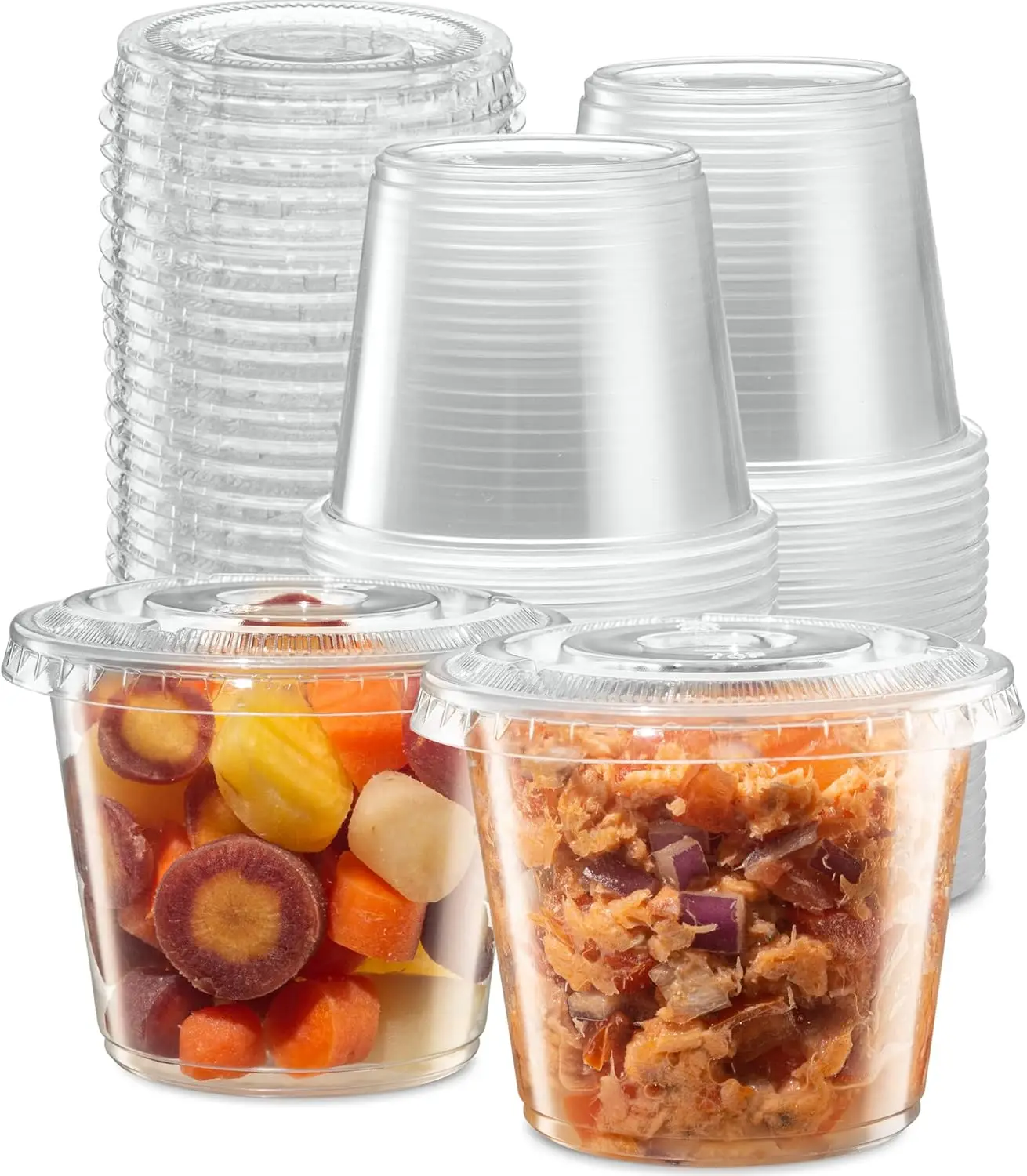 Clear, Durable, Stackable 160ml Disposable Plastic Food Container for Snacks, Sides, Meals, and Sauces