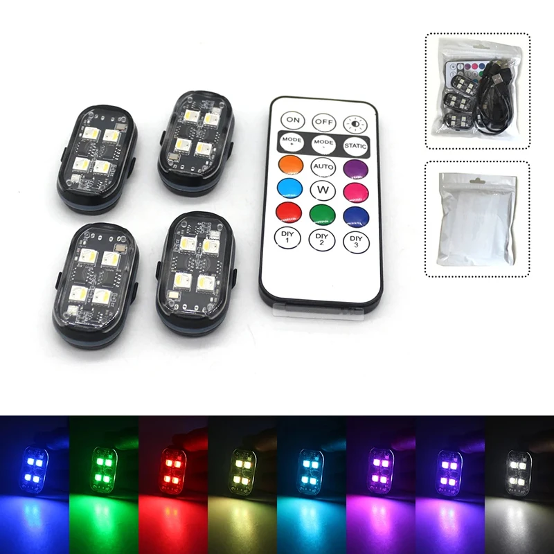 New Wireless LED Strobe Lights Car Decor Atmosphere Light, 8 Colors Rechargeable Led Lights Anti-Collision LED Warning Light