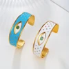 Classic 18K Gold Color Stainless Steel Colorful Enamel Lucky Turkish Evil Eye Open Cuff Charm Bangle Bracelets For Women Jewelry 6