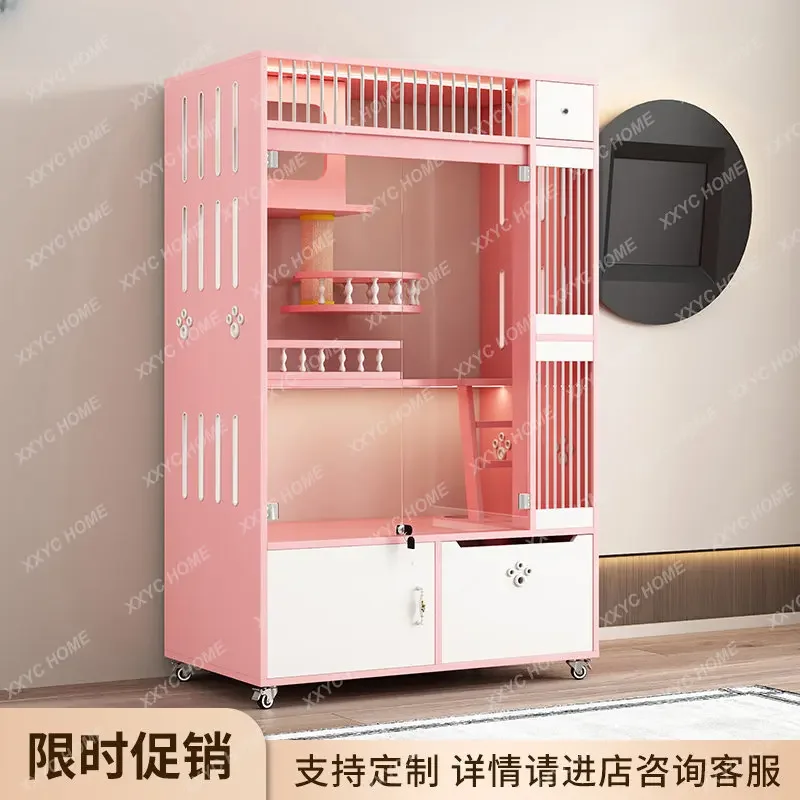 Cat Cabinet Solid Wood Cage Home Villa Balcony Room Nest Large Space Indoor Double House Wooden