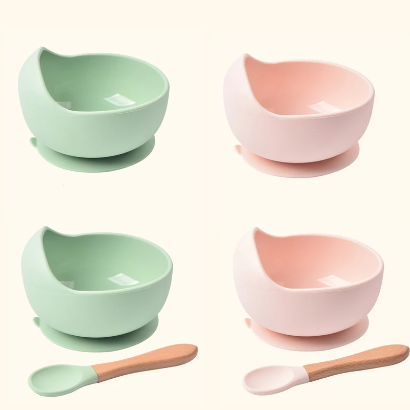 

Baby Feeding Dishes Food Grade Silicone Children Dinnerware Set Solid Color Kids Food Bowl with Spoon Children Tableware Sets
