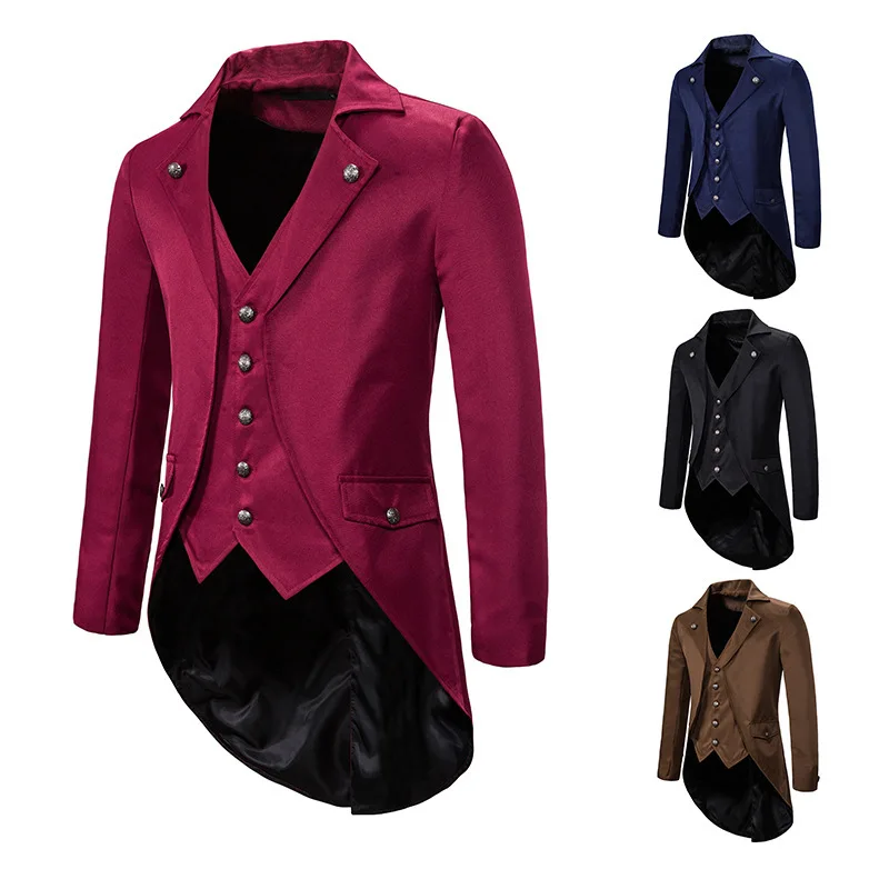

2023 Men Steampunk Vintage Tailcoat Jacket Gothic Victorian Frock Trench Coat Halloween Uniform Cosplay Costume