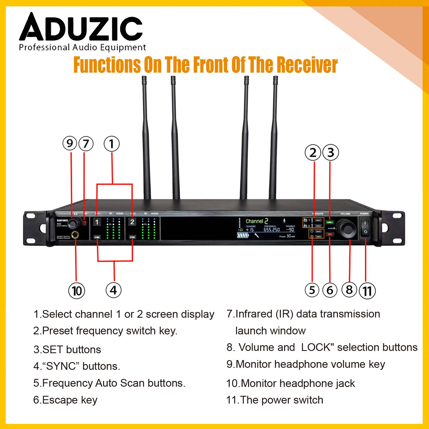 ADUZIC AD4DS 무선 전문가용 마이크 라발리에 헤드셋 마이크 스테이지 UHF 핸드 마이크로포노 세름 피오 무선 마이크 핀 마이크
