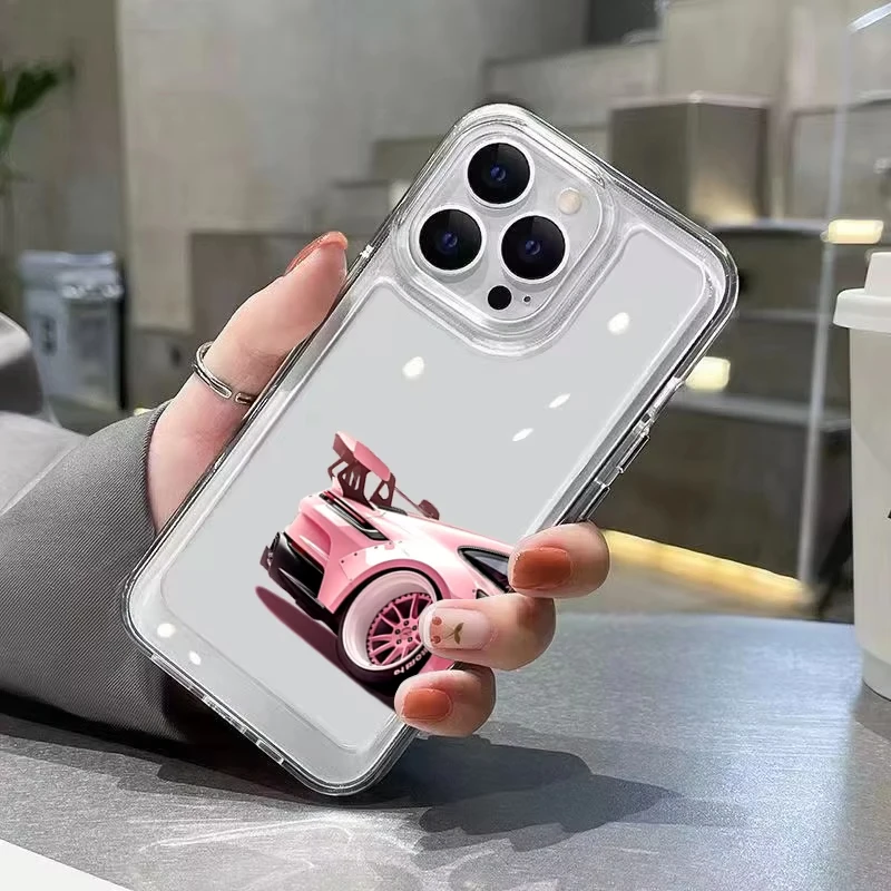 Trendy Pink Luxury Car Transparent Soft Phone Case Cover