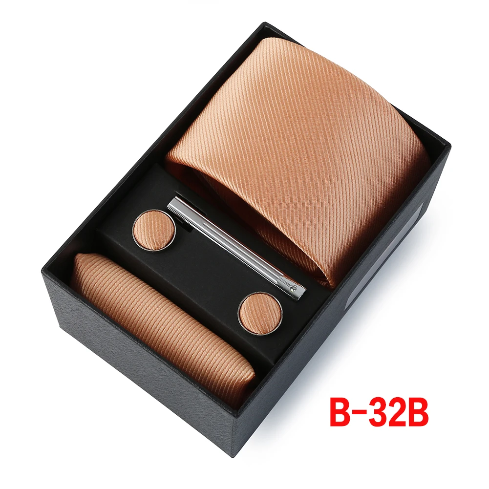 Krawattenset für Herren 2026 Neu Manschettenknöpfe Krawattenklammer Quadratisches Taschentuch Geschenkbox Klassischer Streifen 6-teiliges Set Business Hochzeit Anzug Accessoire – Detail 5