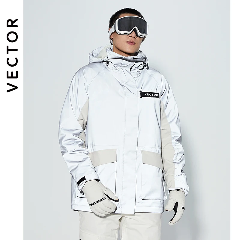 VECTOR 남녀공용 따뜻한 스키 슈트 세트, 후드 스키 바지, 방수 방풍 반사 스키 스노우보드 재킷 바지, 야외 의류