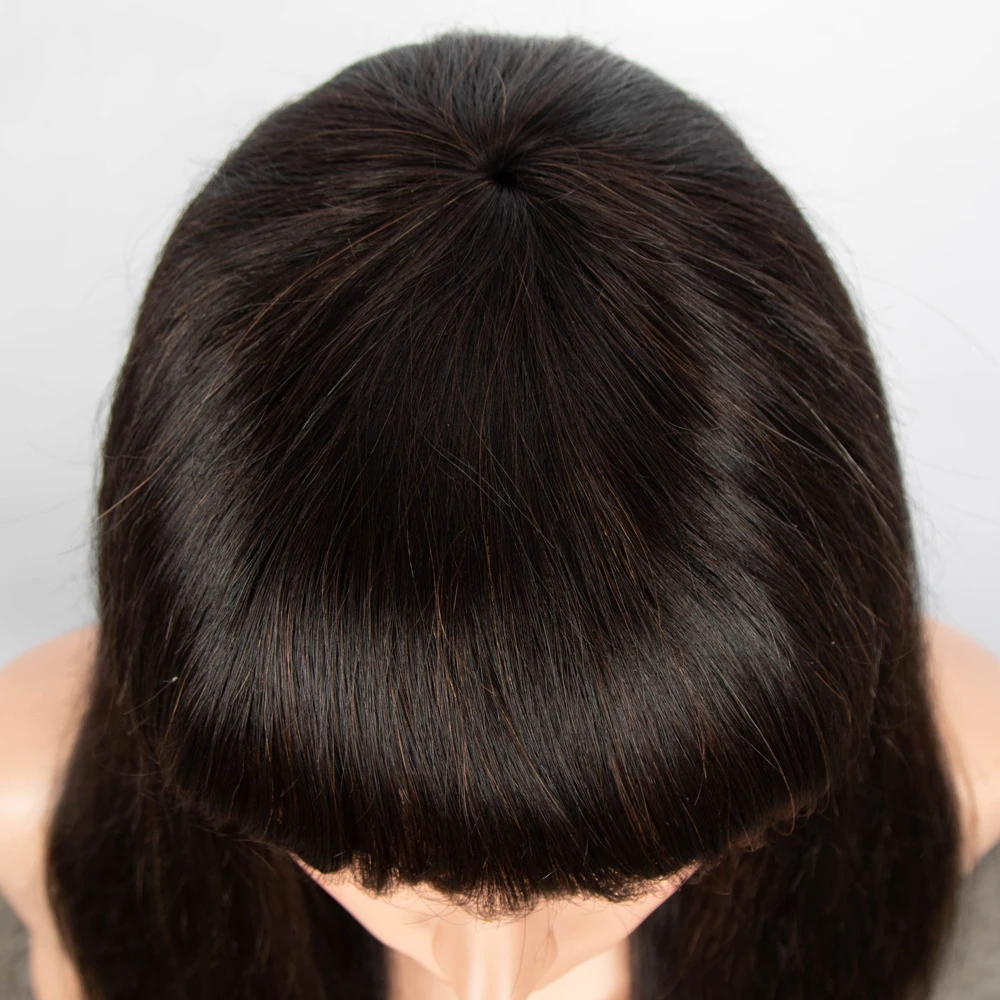 Lekker 블랙 롱 스트레이트 100% 인모 가발 여성용 앞머리 포함 브라질 레미 헤어 풀 머신 메이드 글루리스 데일리 가발