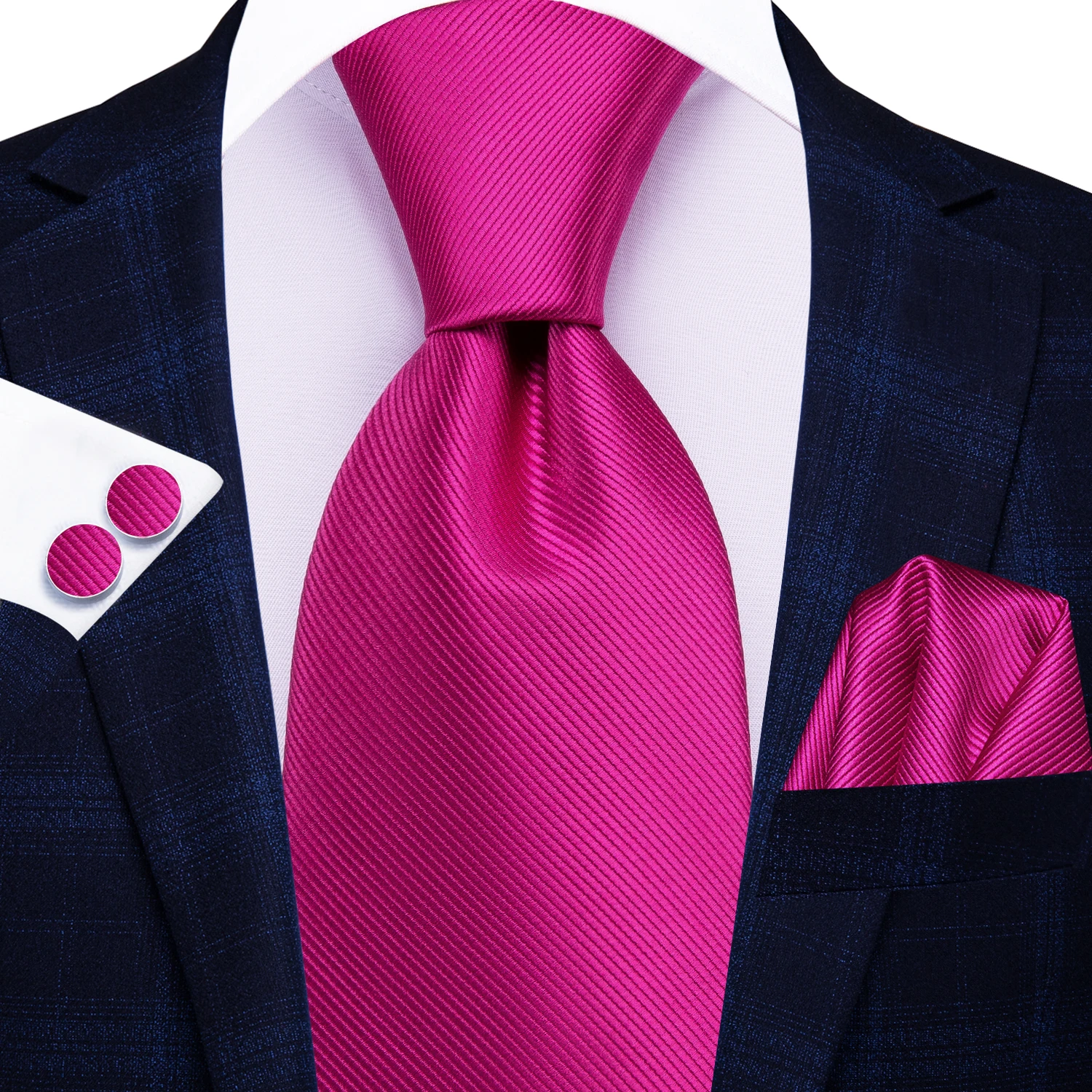 

Hi-Tie Solid Hot Pink Mens Fashion Necktie Handkerchief Cufflink for Tuxedo Accessory Classic Silk Luxury Tie for Man Gift