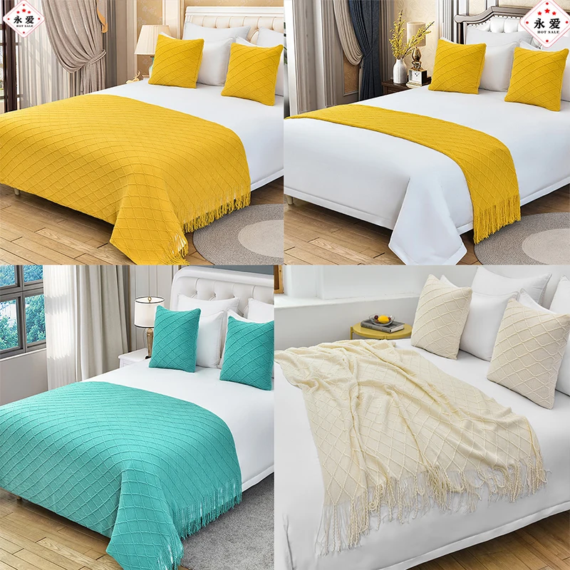European Style Bed Runner Knitting Tassel Trimmings Bed Runners Home Decor Flag Hotel Homestay Wedding Room Decor Cover
