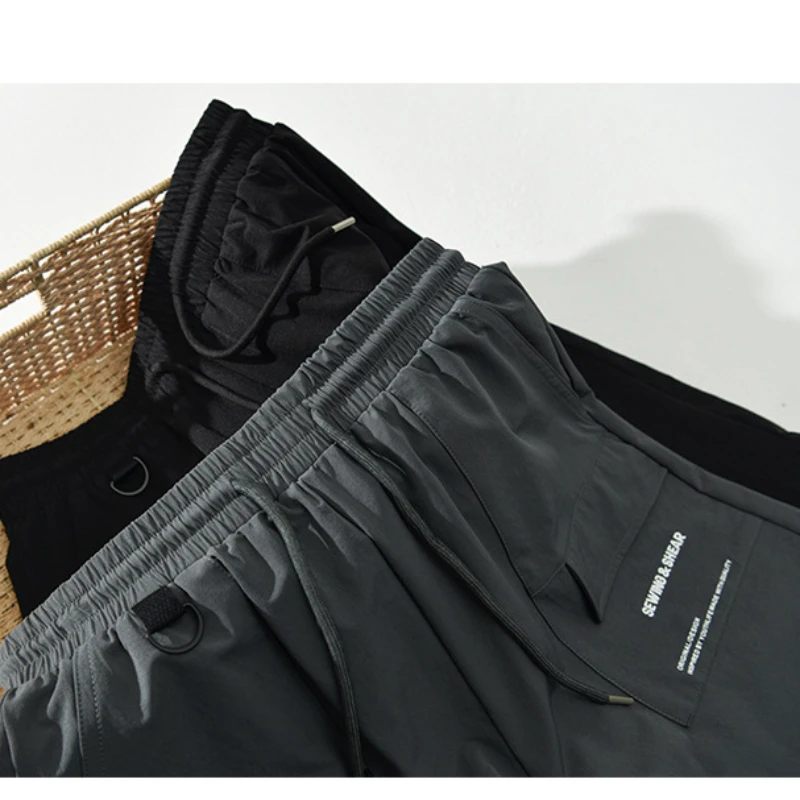 Loose Cargo Casual Patchwork Shorts para homens, calças de cordão retas, bolsos grandes, roupas novas, verão, AZ840-1, 2024
