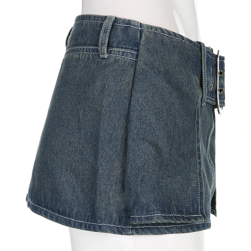 tennis skirt Rockmore y2k Super Short Jean Skirts Belt Design Fashion Sexy Low Waisted Mini Skirts Women Summer Beach Party Skirts 90s Retro mini skirts for women