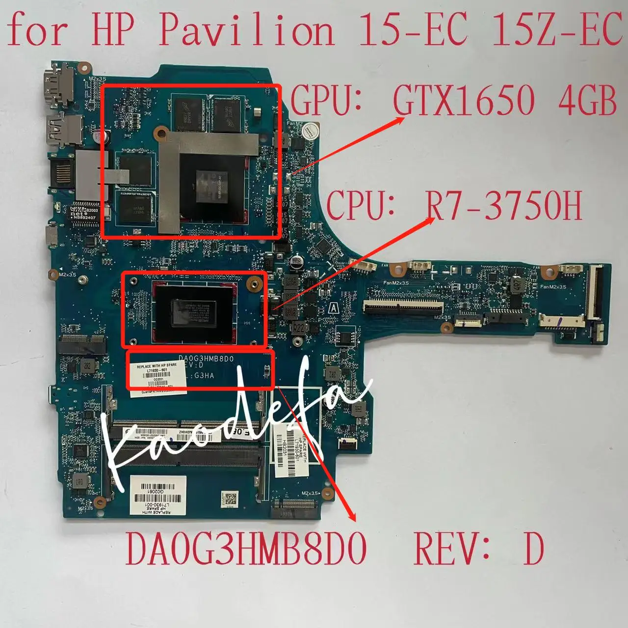 

L71930-601 L71930-001 DA0G3HMB8D0 G3HA For HP Pavilion 15-EC 15Z-EC Laptop Motherboard With R7 3750H GPU:GTX1650 4GB DDR4