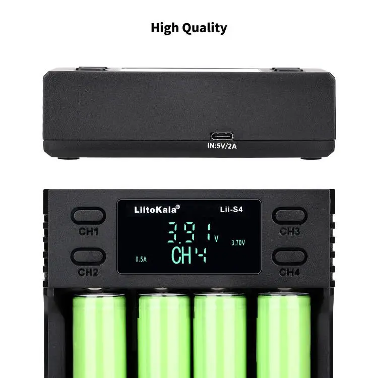 LiitoKala Lii-S4 18650 스마트 충전기 LED 4 슬롯, 26650 21700 18350 AA AAA 3.7V 1.2V 자동 극성 검출기 충전기