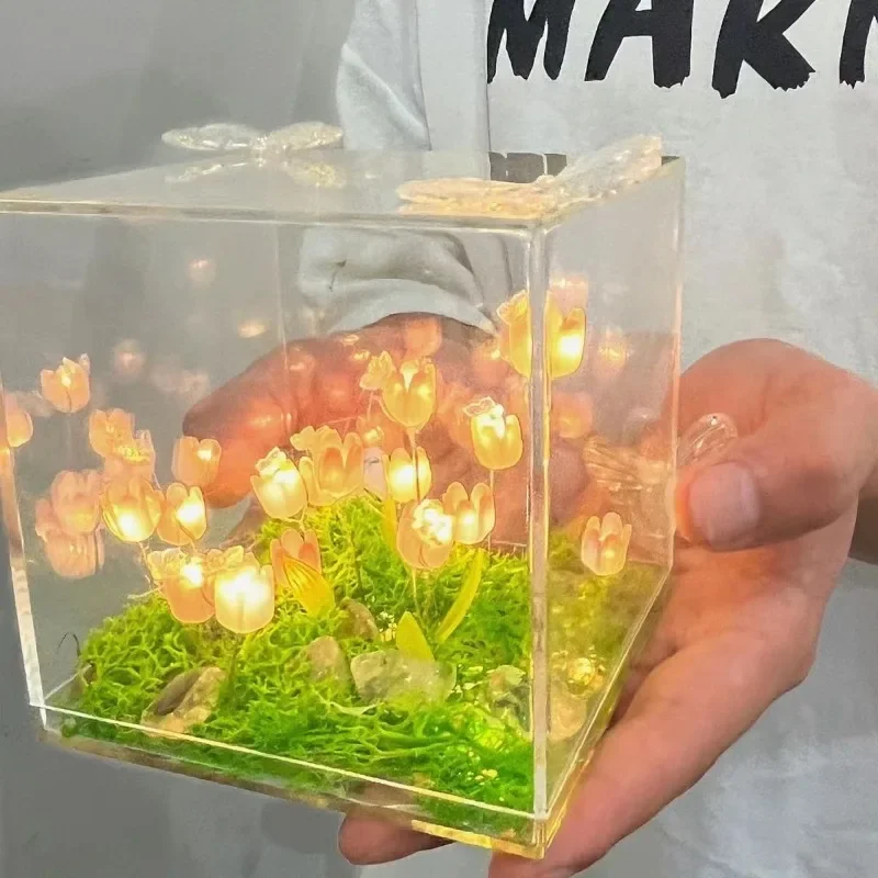 Three Dimensional Night Lamp Diy Tulip Flower Sea Cube Material Package