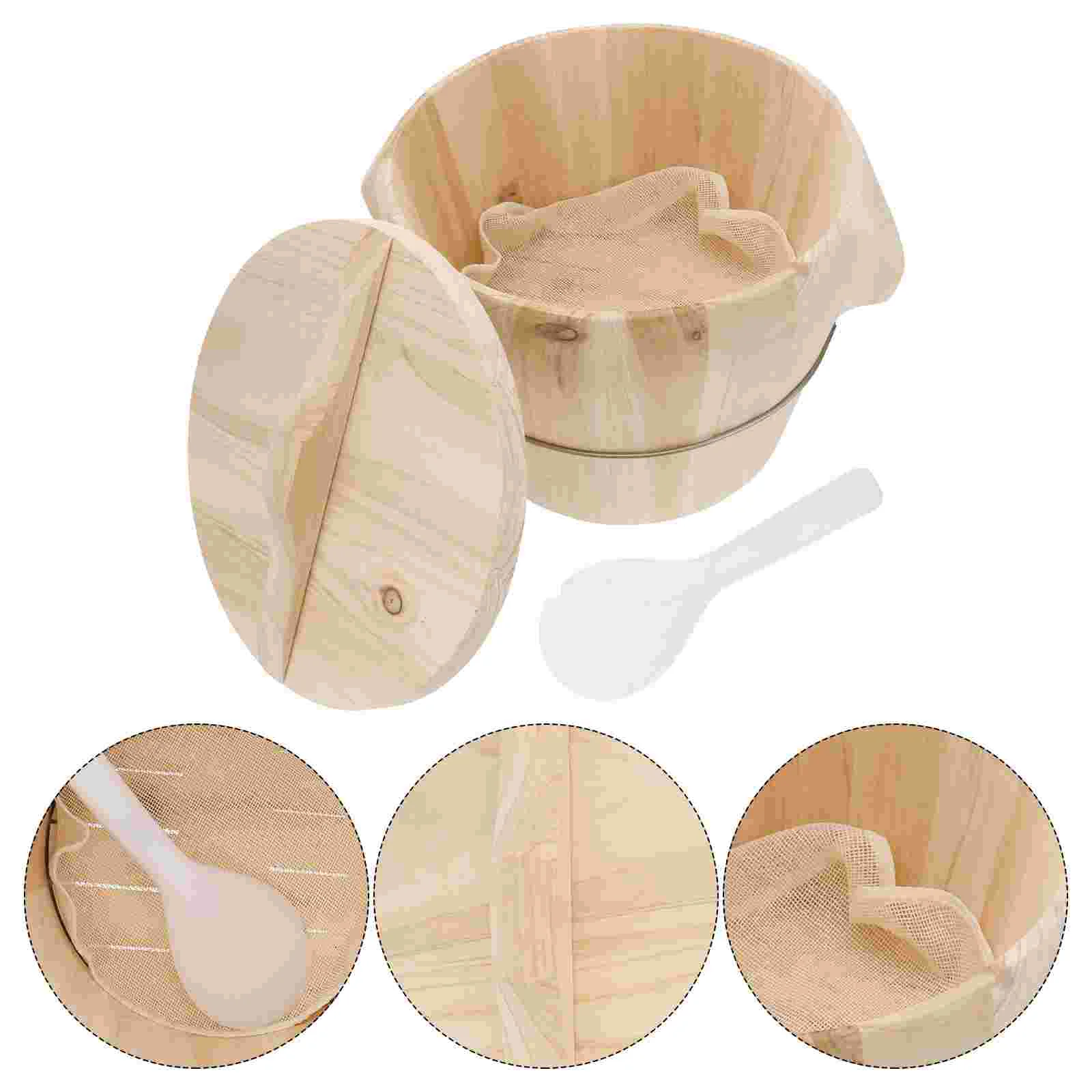 

Steam Bucket Wooden Hangiri Mixing Bowl Container for Rice Kitchen Steaming Chicken