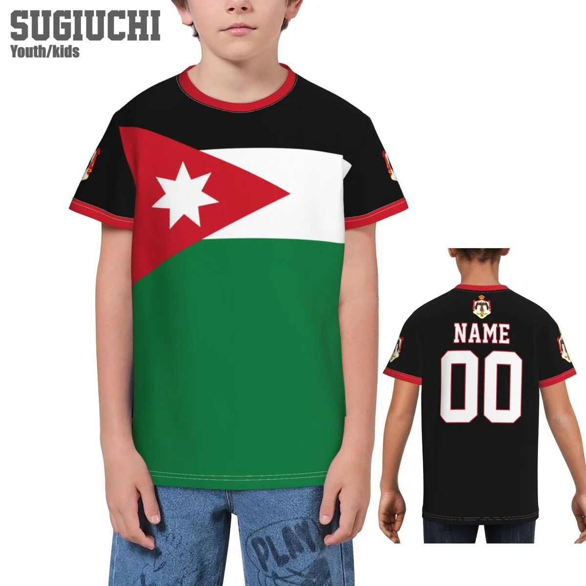 Nome Personalizzato Numero Bandiera Della Giordania Emblema 3D T-Shirt Per Bambini Youth Boy/Girl Tees Jersey Soccer Football Fans Gift T Shirt