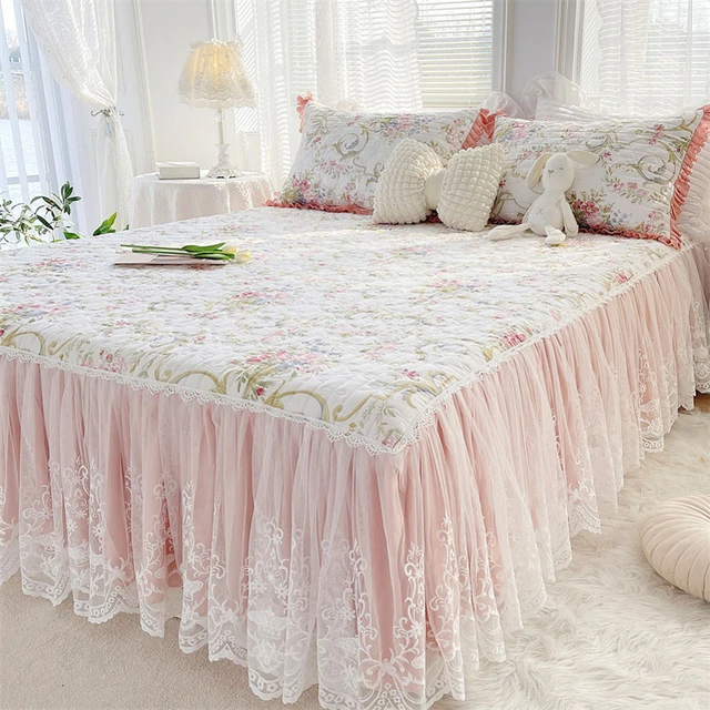 Floral Style Bedspread Double Lace Bed Skirt Single/Queen Size  Skin-friendly Mattress Cover cubrecamas(Pillowcase Need Order) - AliExpress