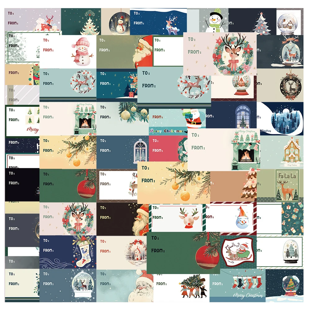 

10/60Pcs Cartoon Christmas Postcard Label Varied Stickers Pack for Kids Travel Luggage Laptop Helmet Decoration Graffiti Decals