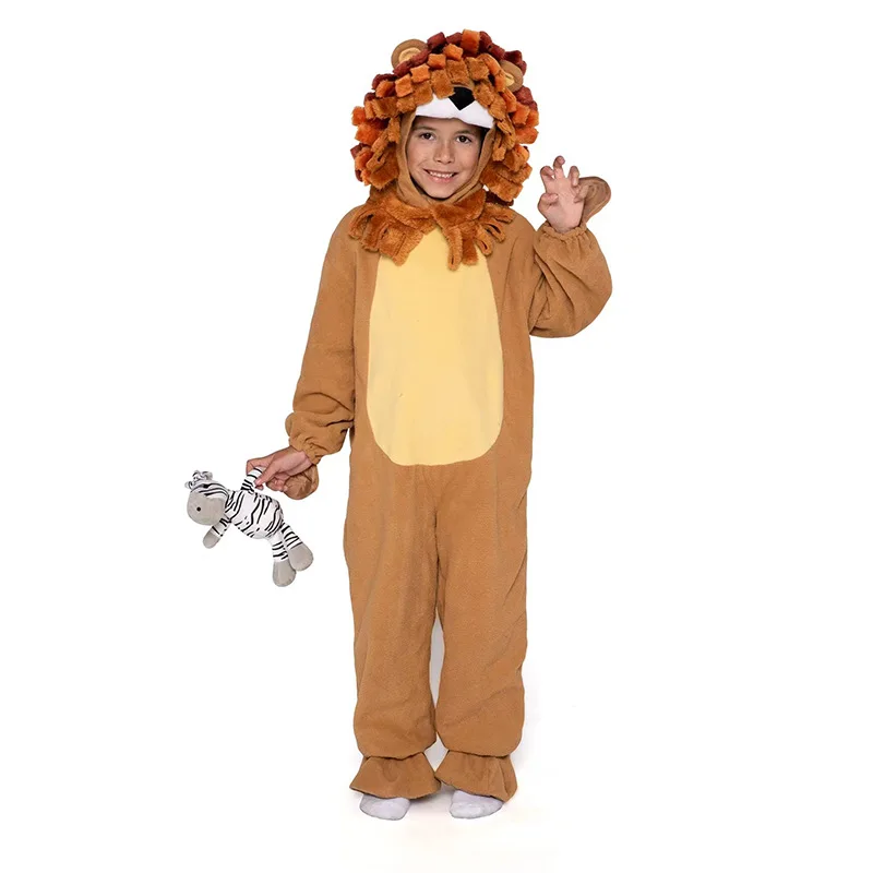 Animal Role Play lion Cosplay Brown Plush Jumpsuit Costume  Headgear Gloves Halloween lion disfraz hombre Costumes & Accessories