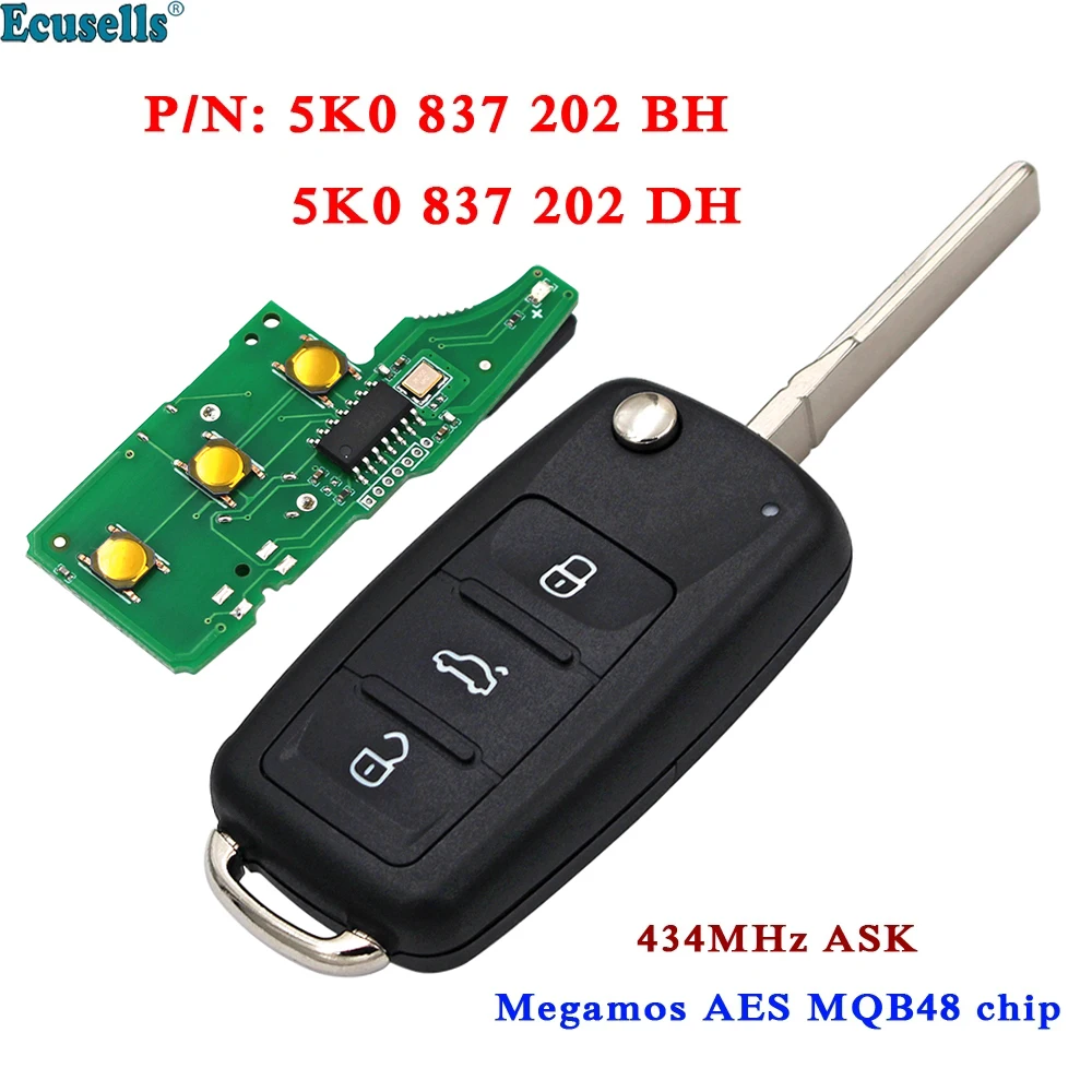 3 Buttons MQB Remote Key Fob 5K0837202BH 5K0837202DH for V-W Caddy Transporter Beetle Jetta Sharan Scirocco Polo Tiguan