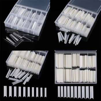 200/240pcs XXL Square Press On False Nail Tips C Curved Straight Acrylic Extra Long Clear Natural Fake Nails Tips Salon Tool