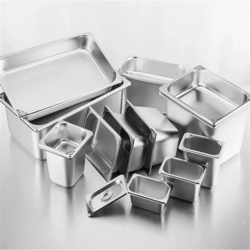 Square Basin Rectangle tray basin with lid stainless steel basin GN Pan Stainless Steel Food pan Chafing Buffet restaurant milk tea shop seasoning box