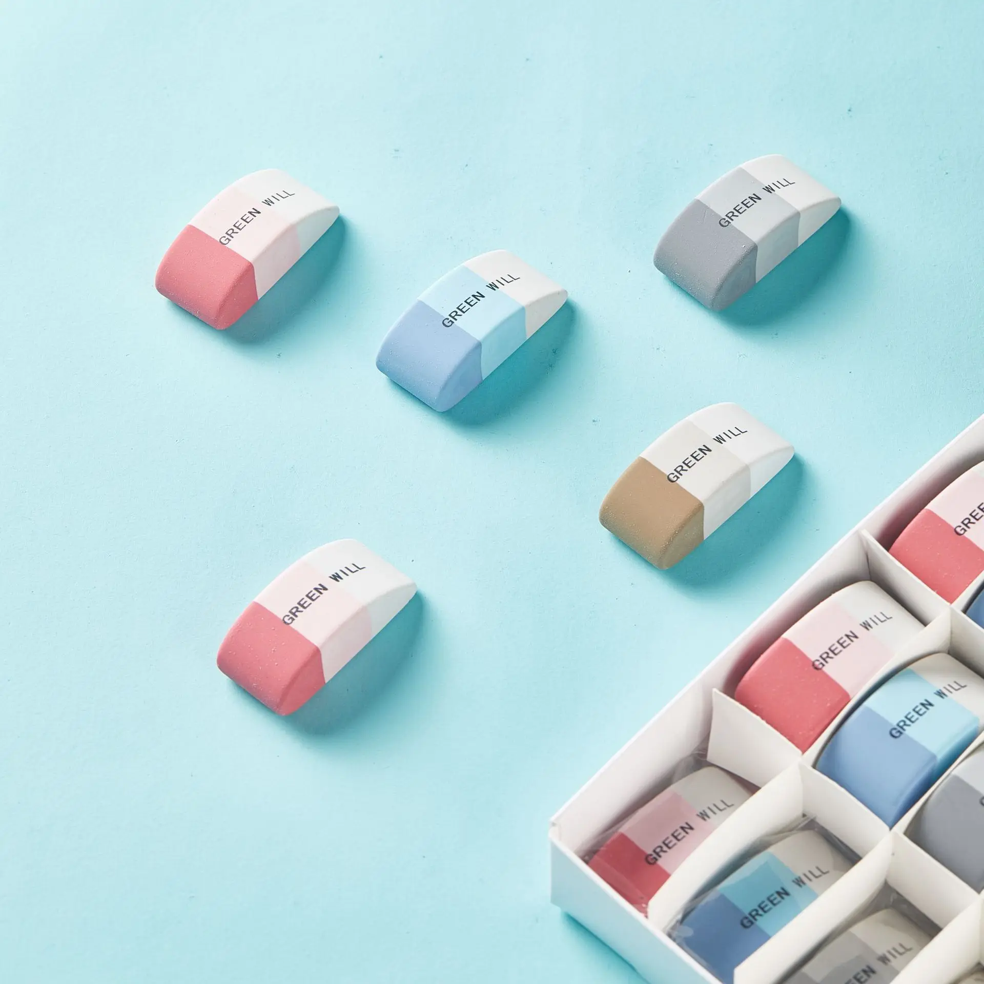 Cute Rubber Threecolor Mouse Pencil Gradient Eraser For Kids Drawing