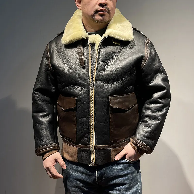 Veste d'hiver noire en peau de mouton pour homme