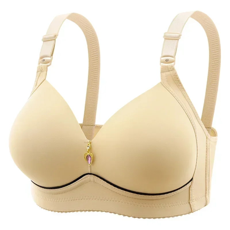 Mom Brassiere Without Steel Ring Breathable Gathered Ladies Underwear Non-magnetic Thin Cup Glossy Obese Female Ladies Bra 6