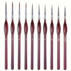 10-Piece Fine Detail Miniature Paint Brush Set for Versatile Artistic Applications (10pcs Red Detail)