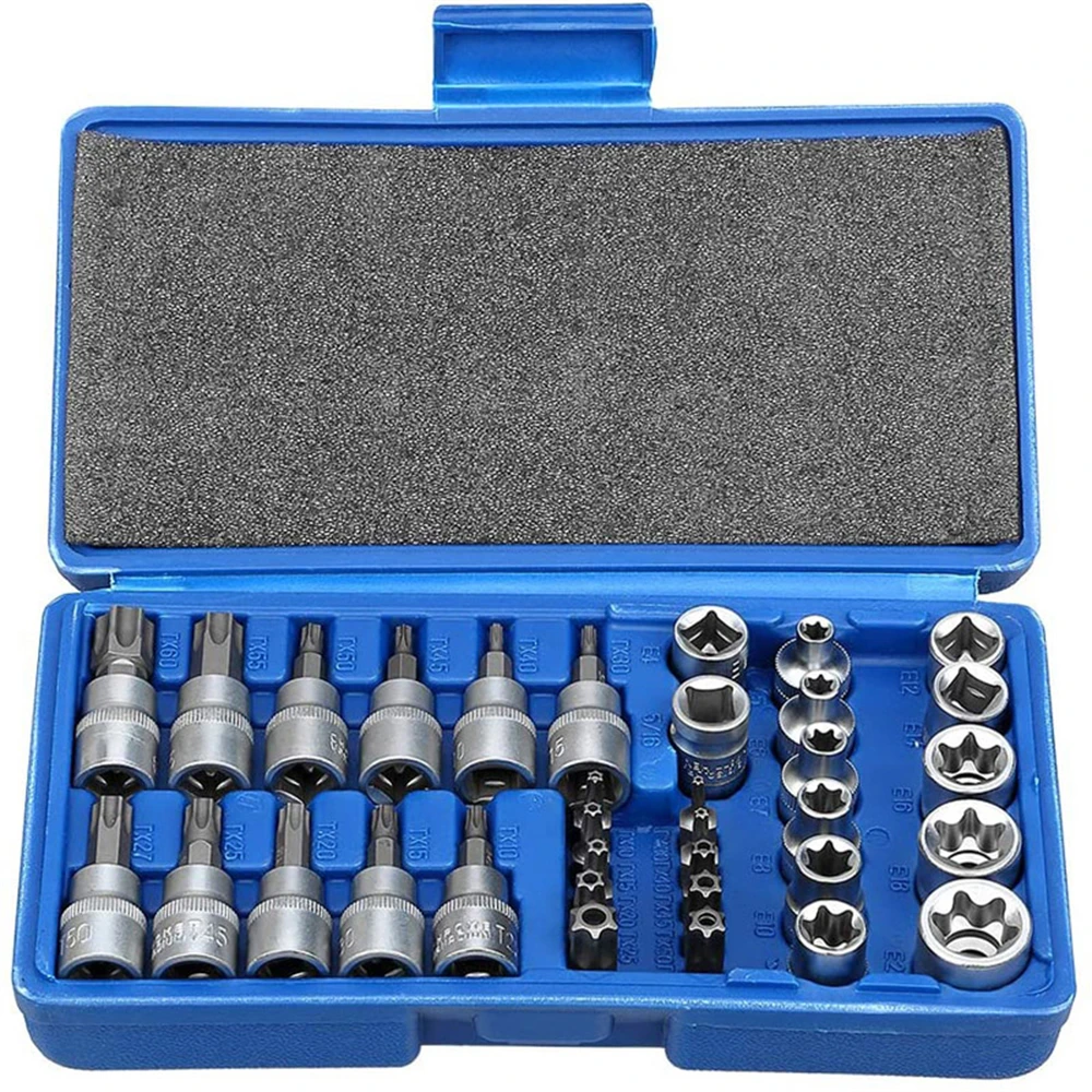 

34pcs E-Torx Star Socket And Torx Star Set & Male / Female Bit Kits Motor Drive Torque Star Socket Set Repairing Handheld Tools